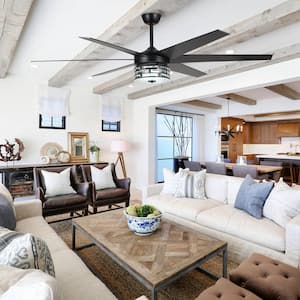 70 in. Indoor Matte Black Crystal Ceiling Fan with Color Changing Integrated LED and Remote
