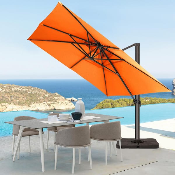 JEAREY SunShade Deluxe 11 ft. Square Cantilever Umbrella Heavy-Duty 360° Rotation Patio Umbrella in Pumpkin