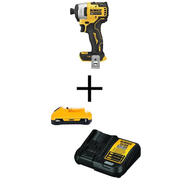 DEWALT ATOMIC 20V MAX Cordless Brushless Compact 1/4 in. Impact Driver, (1) 20V 3.0Ah Battery, and 12V to 20V Charger