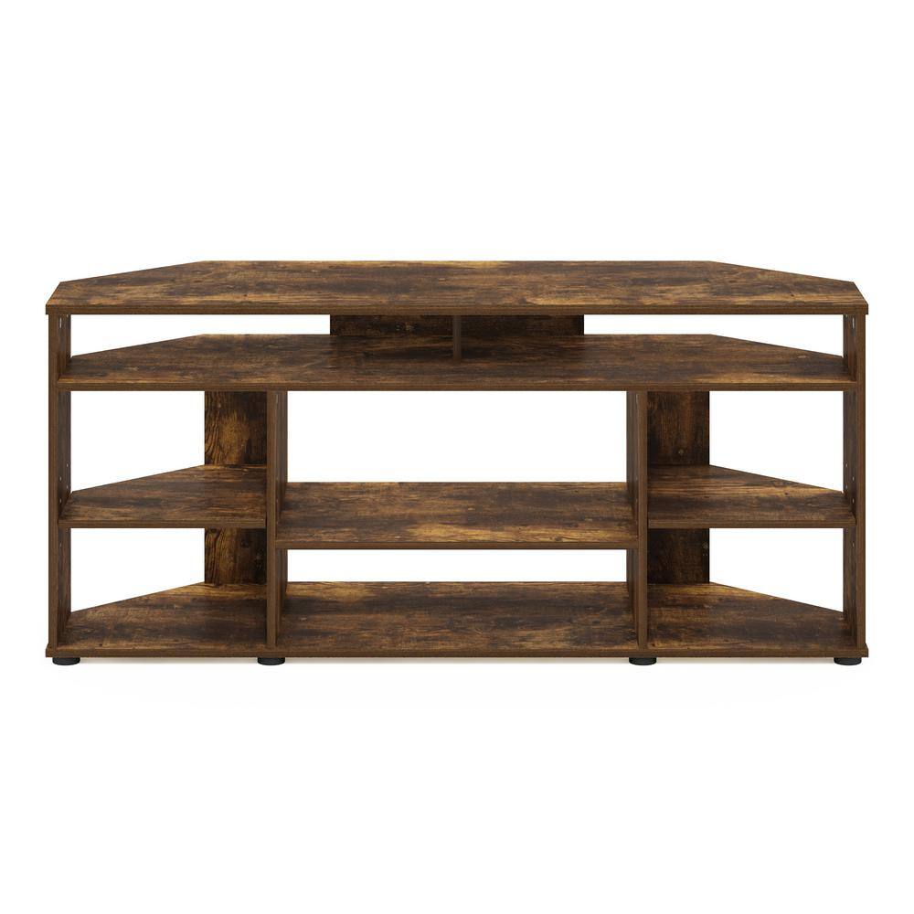 Amber Pine Corner TV Stand with Shelves and Cabinet