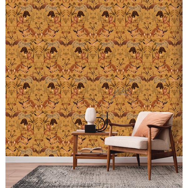 Ochre Magic Animals Print Non Woven Non-Pasted Textured Wallpaper 68 sq. ft.
