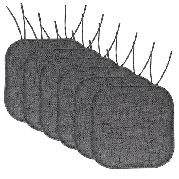 Sweet Home Collection Blue, Herringbone Memory Foam Square 16 in. W x 16 in. D, Non-Slip Indoor/Outdoor Chair Seat Cushion with Ties(6-Pack)