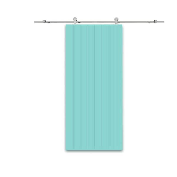 CALHOME 36 in. x 80 in. Mint Green Painted Composite MDF Paneled Interior Sliding Barn Door with Hardware Kit