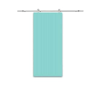 36 in. x 96 in. Mint Green Stained Composite MDF Paneled Interior Sliding Barn Door with Hardware Kit