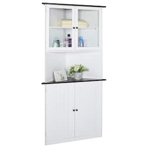 24 in. W x 34 in. D x 71 in. H White Corner Linen Cabinet Storage with Adjustable Shelves and Glass Doors