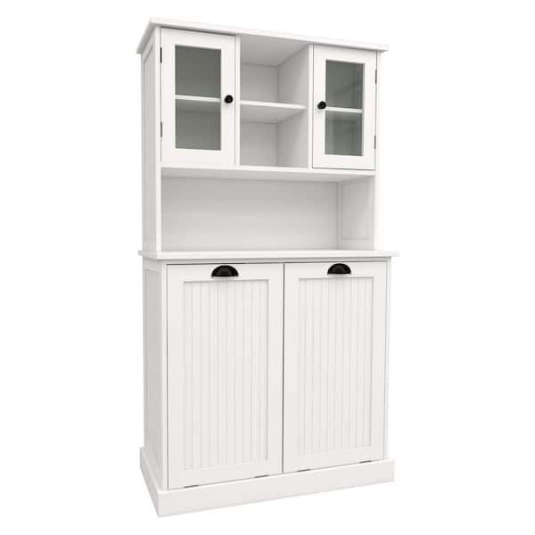 60 in. H White Two-Compartment Tilt-Out Dirty Laundry Basket Bathroom Cabinet