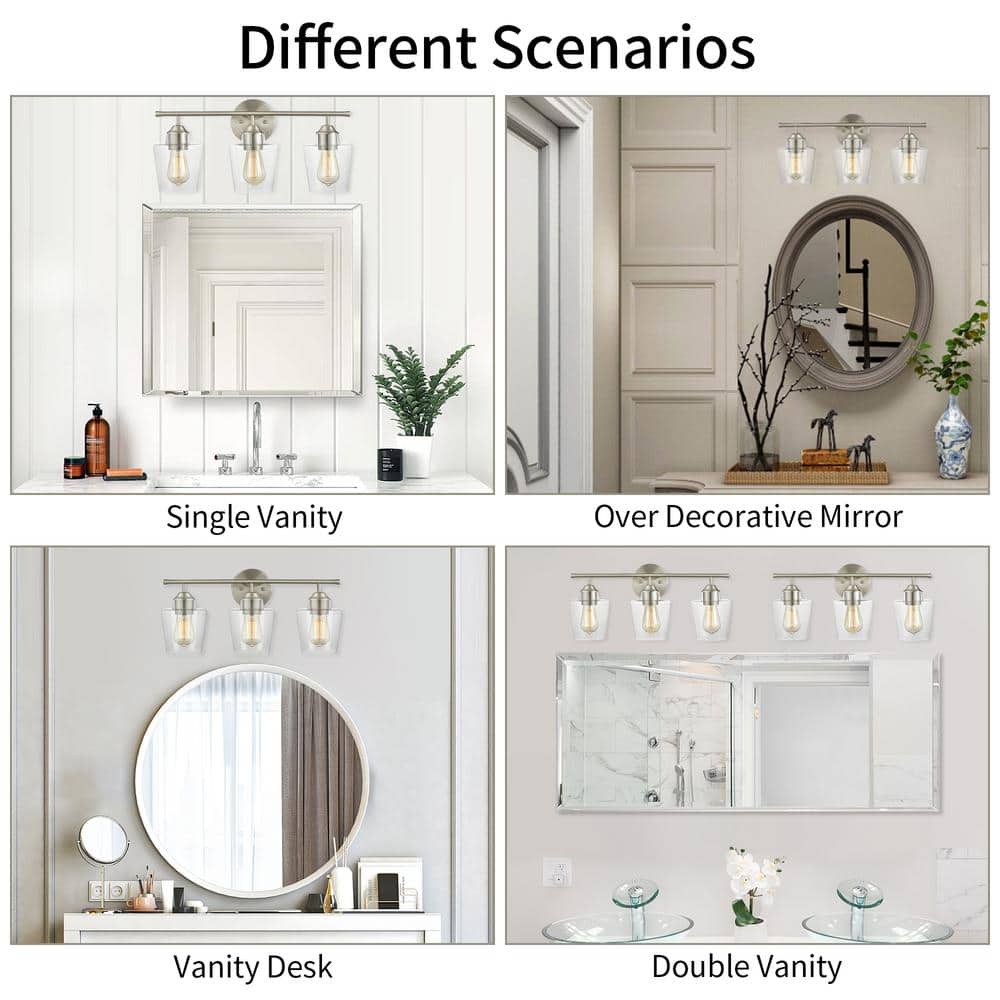 22 in. Brushed Nickel 3-Light Vanity Light with Goblet Glass Shades