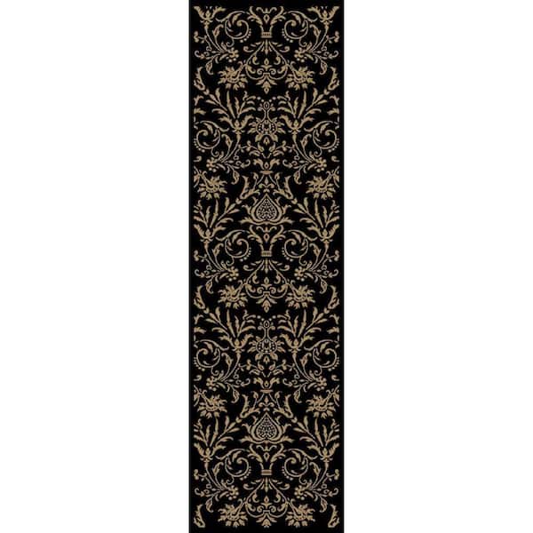 Jewel Damask Black 2 ft. x 8 ft. Runner Rug