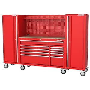 Modular Tool Storage 92 in. W Standard Duty Red Mobile Workbench Cabinet with Pegboard and (2) 20 in. Side Lockers