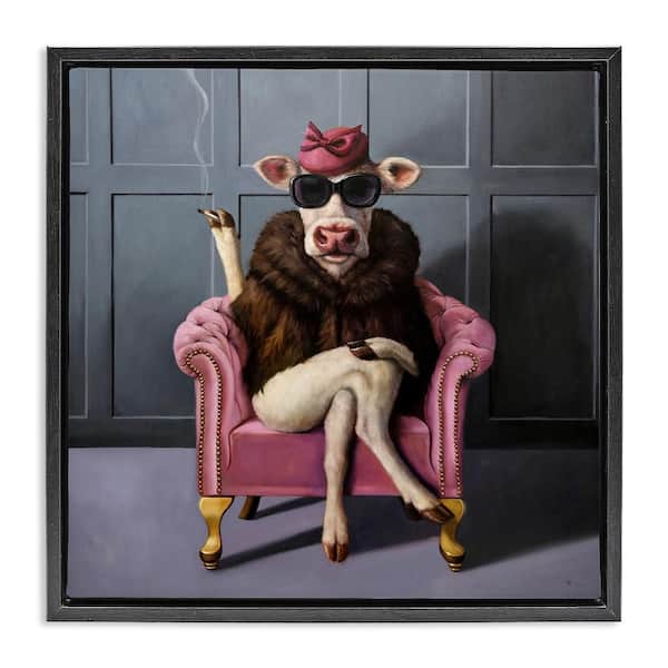 Stupell Industries Trendy Pink Glam Cow by Lucia Heffernan 1-Piece Black Floater Frame Animal Graphic Art Print 25 in. x 25 in.