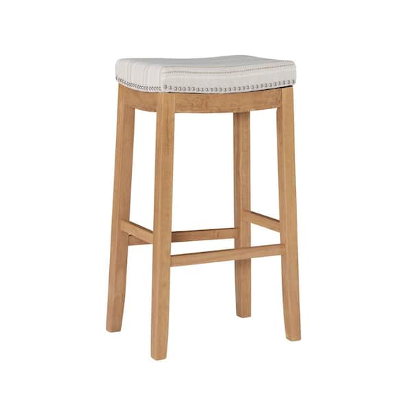 Linon Home Decor Concord 32.25 in. Rustic Brown and Natural Stripe Backless Wood Bar Stool with Fabric Seat