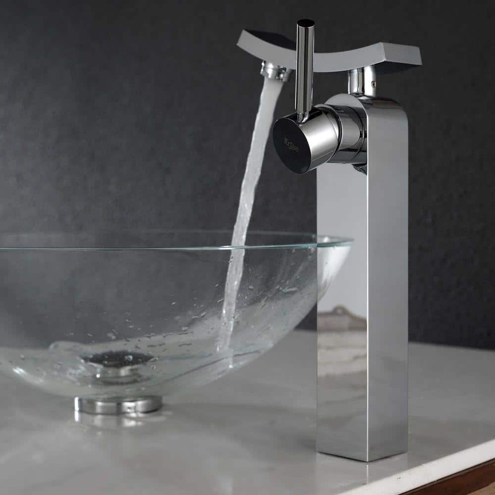 Crystal Clear Round Glass Vessel Bathroom Sink with Engraved Design