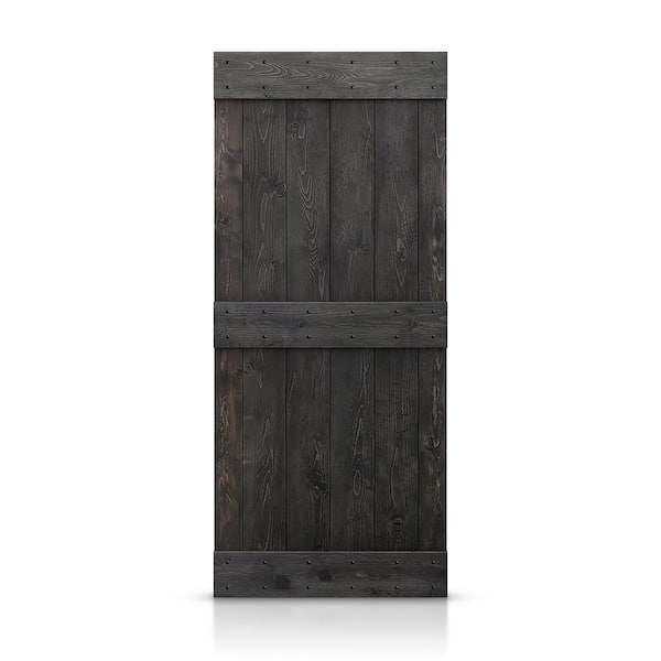 CALHOME 24 in. x 84 in. Distressed Mid-Bar Series Charcoal Black Solid Knotty Pine Wood Interior Sliding Barn Door Slab