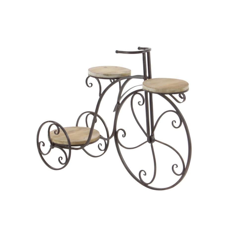 Brown Metal and Wood Bicycle Plant Stand with Aged Finish