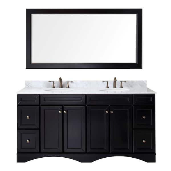 Virtu USA Talisa 72 in. W Bath Vanity in Espresso with Marble Vanity Top in White with Round Basin and Mirror