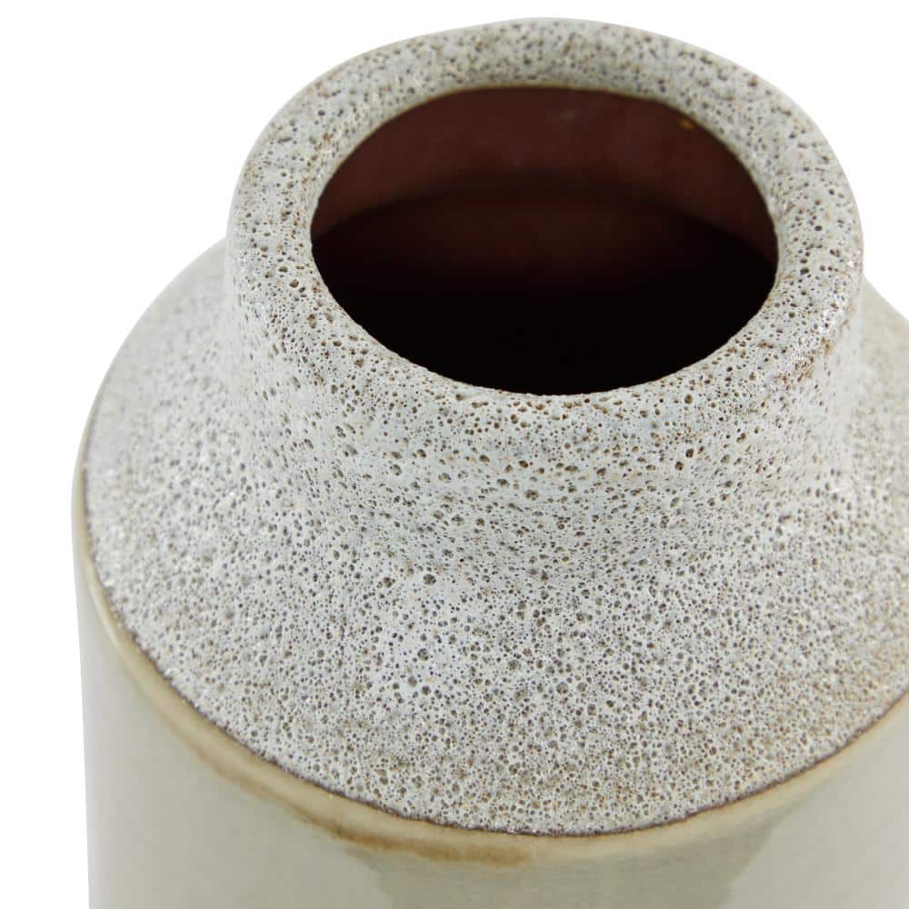 Set of 3 Glossy White, Beige, and Gray Porcelain Cylinder Vases