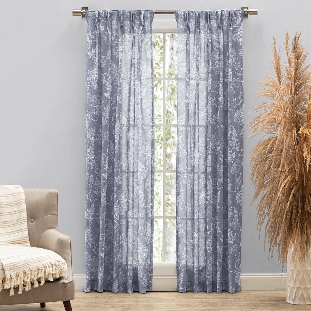 RICARDO Wild Meadows Grey Polyester Floral 25 in. W x 108 in. L Pinch Pleat  Sheer Curtain (Double Panels) 03963-80-108-10 - The Home Depot
