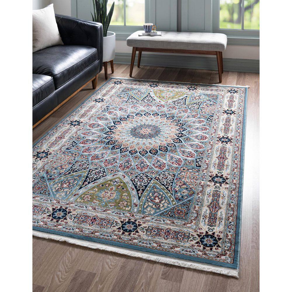 Handmade Tufted Floral Blue Synthetic 8' x 10' Rectangular Rug