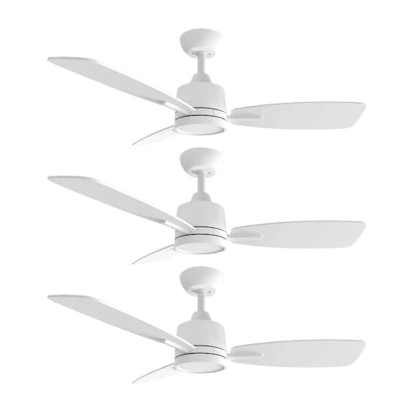 QRMOK S3 Series 3-Pack 42 in. LED Light White and Ceiling Fan with Remote, Reversible Quiet DC Motor for Bedroom Living Room
