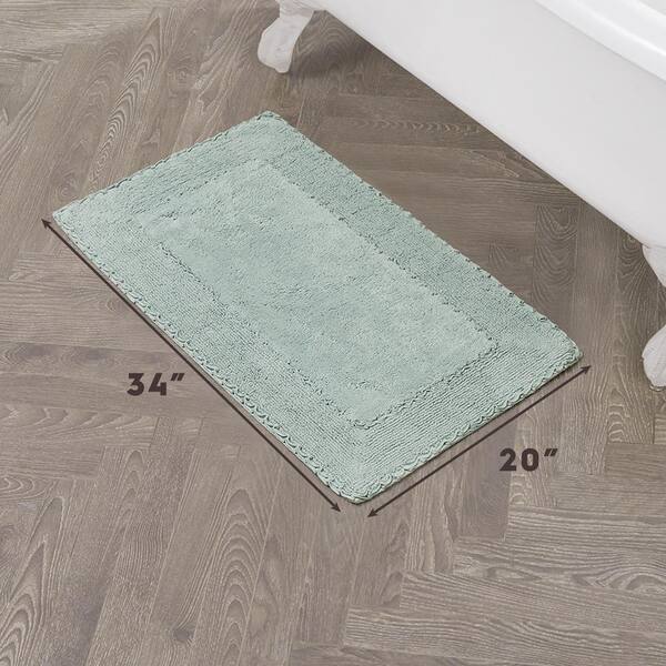 Laura Ashley 20 in. x 34 in. Aqua Cotton Ruffle Bath Rug