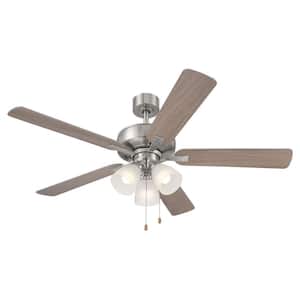 Stellant 52 in. Indoor/Covered Outdoor Brushed Nickel Standard Mount Ceiling Fan with Light Kit and Pull Chain Control