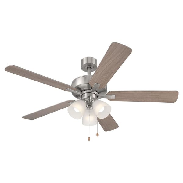 Designers Fountain Stellant 52 in. Indoor/Covered Outdoor Brushed Nickel Standard Mount Ceiling Fan with Light Kit and Pull Chain Control