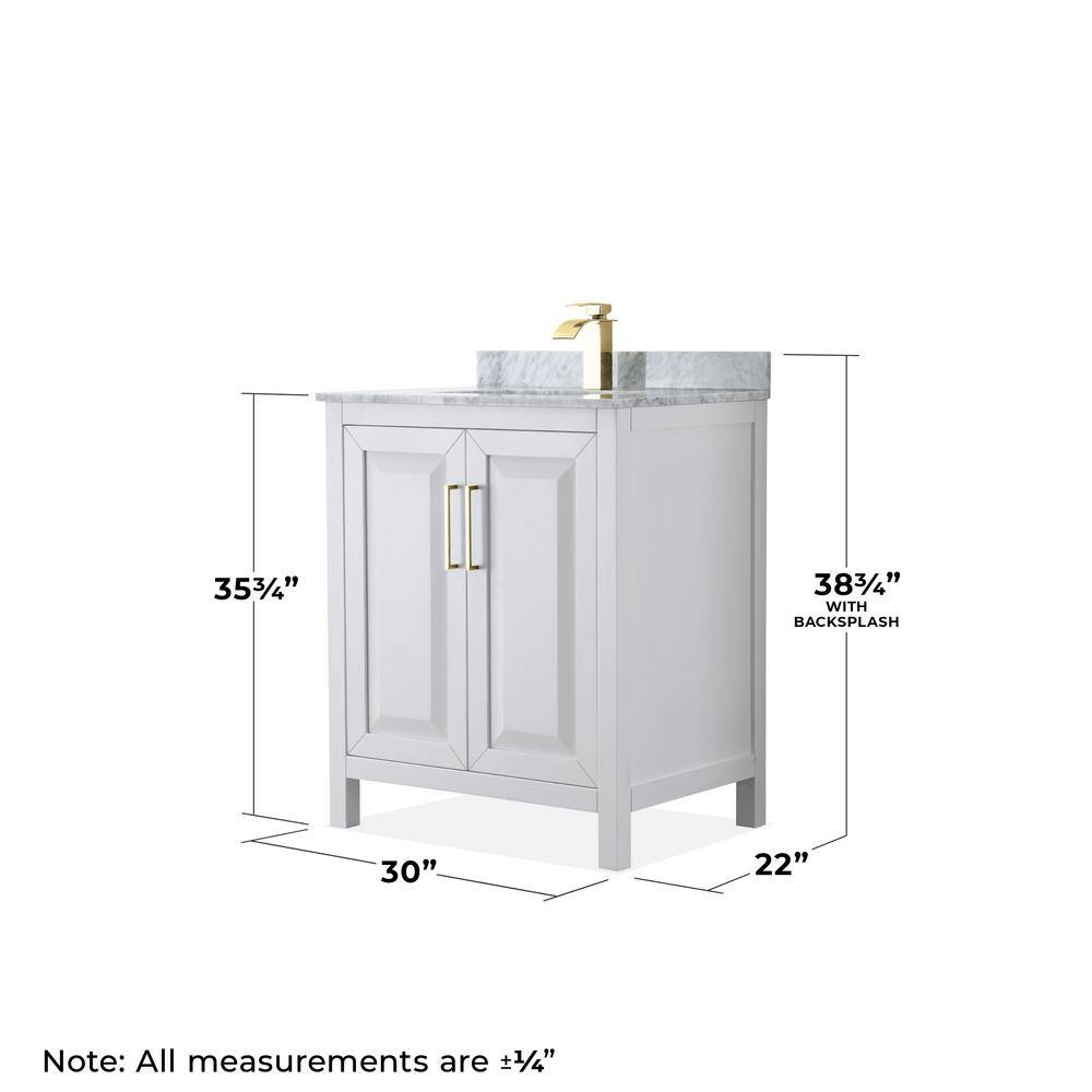 Daria 30" White Marble Top Bathroom Vanity with Gold Trim