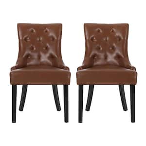 Will Cognac Brown Tufted Faux Leather Dining Chair (Set of 2)