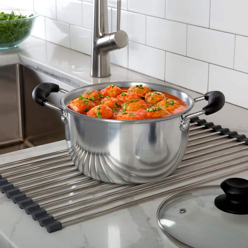 Gray Stainless Steel Roll Up Over Sink Drying Rack