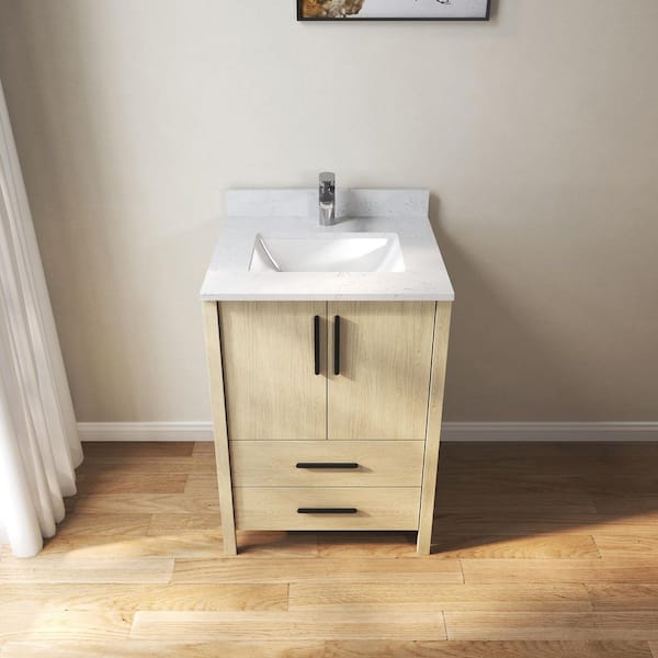 24 in. W x 22 in. D x 34 in. H Single Sink Freestanding Bath Vanity in Oak with White Carrara Cultured Marble Top