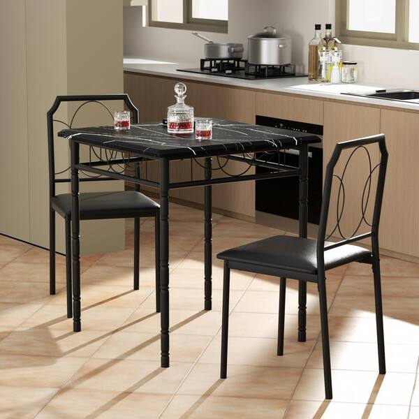 VECELO Dining Table Set For 2, 27.5 in. L, Black Square Table Set