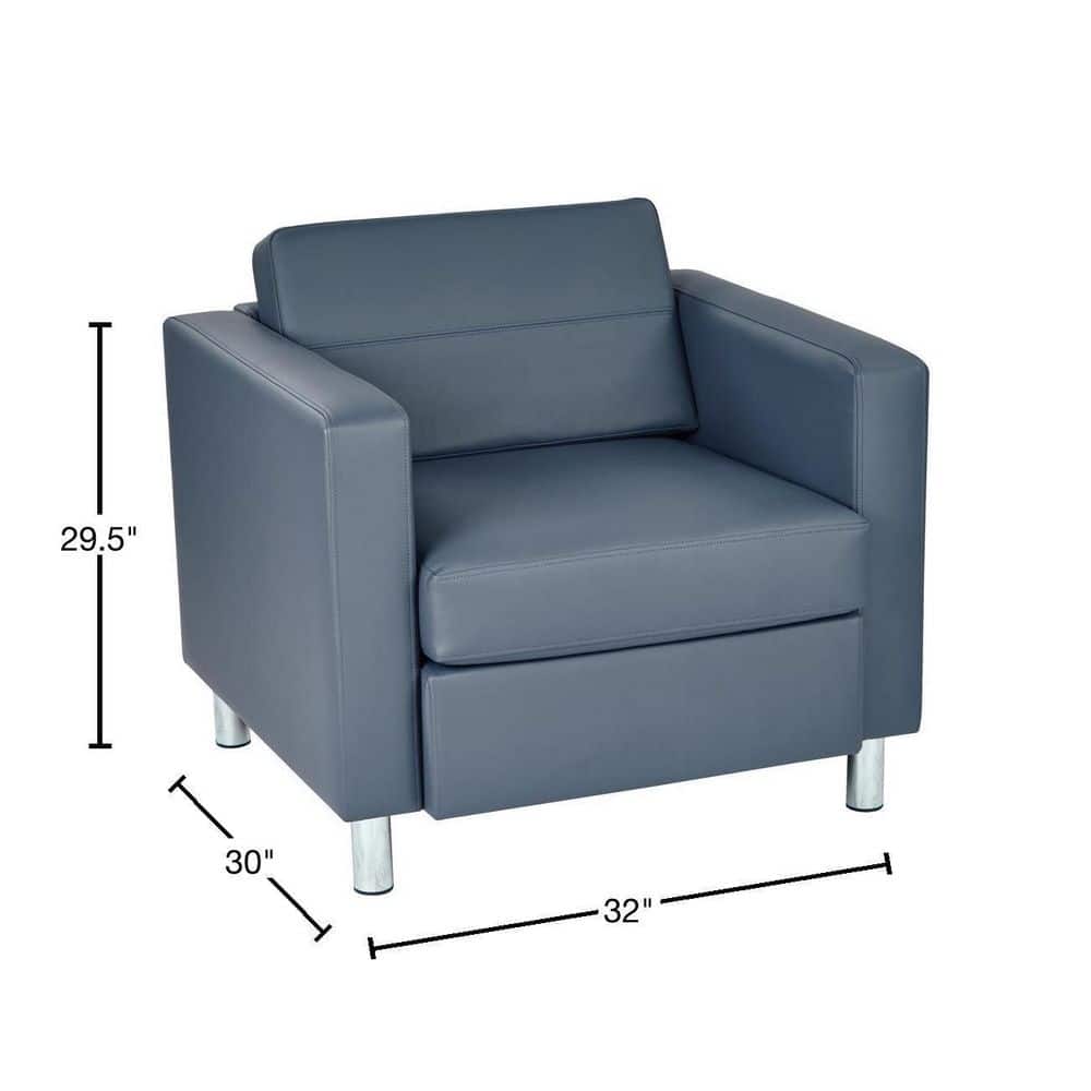 Pacific Blue Faux Leather Barrel Accent Chair with Metal Legs
