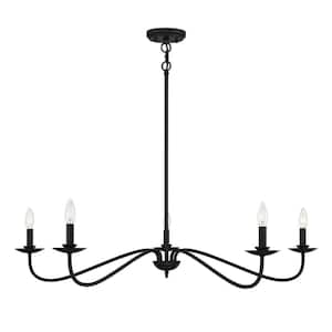 42 in. W x 7 in. H 5-Light Matte Black Candlestick Chandelier with Curved Arms and No Bulbs Included