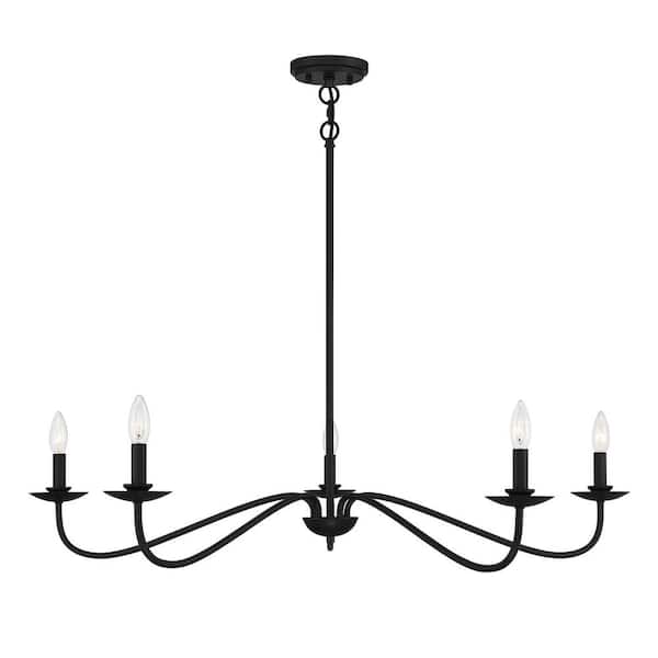 TUXEDO PARK LIGHTING 42 in. W x 7 in. H 5-Light Matte Black Candlestick Chandelier with Curved Arms and No Bulbs Included
