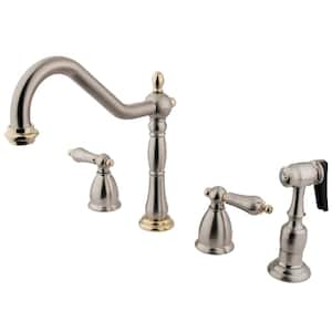Heritage 2-Handle Standard Kitchen Faucet with Side Sprayer in Brushed Nickel/Polished Brass