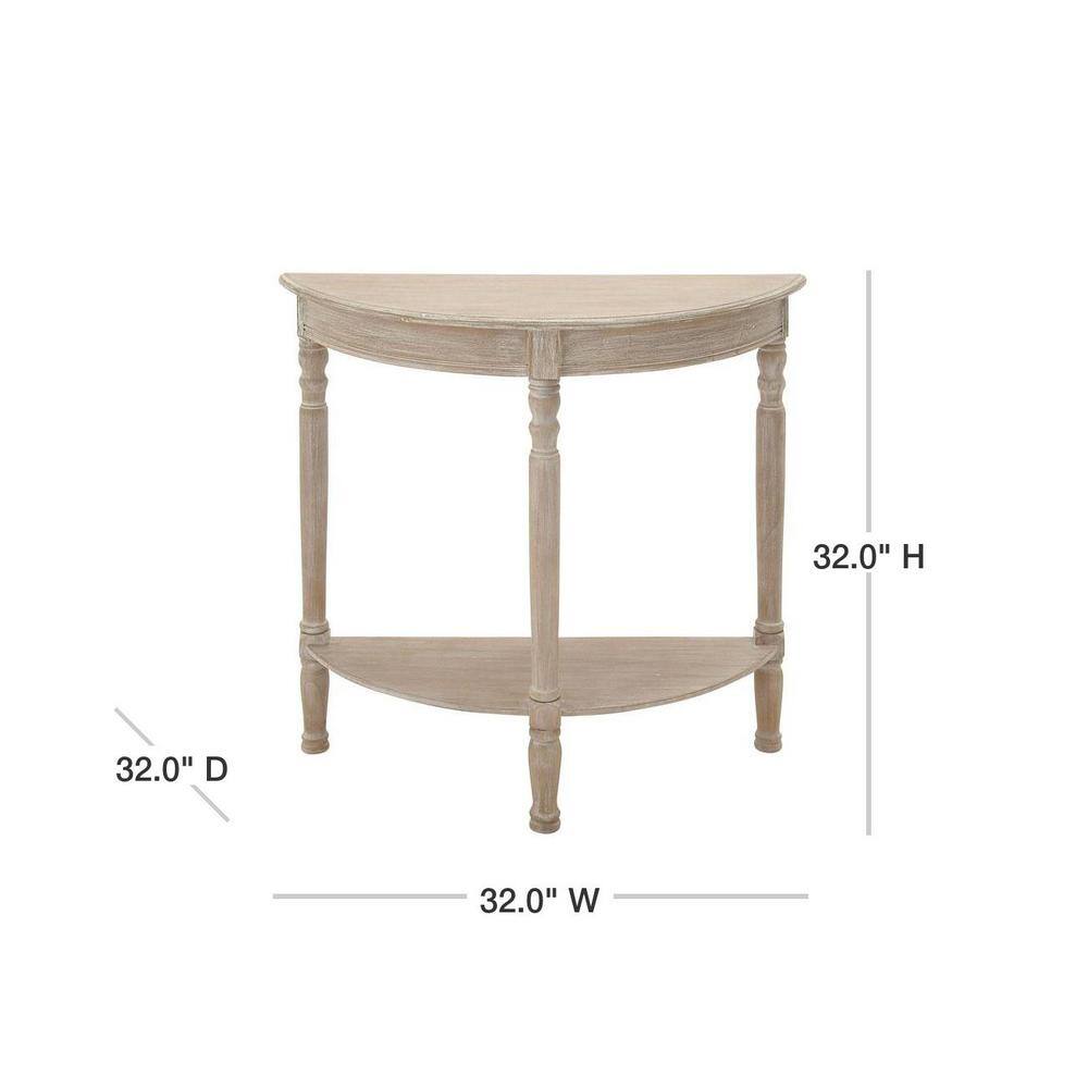 Charming Light Brown Demilune Console Table with Storage Shelf