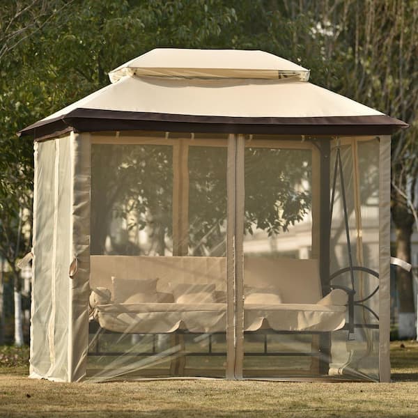 Zeus & Ruta 8.9 ft. W x 5.9 ft. D Beige Outdoor Gazebo with 