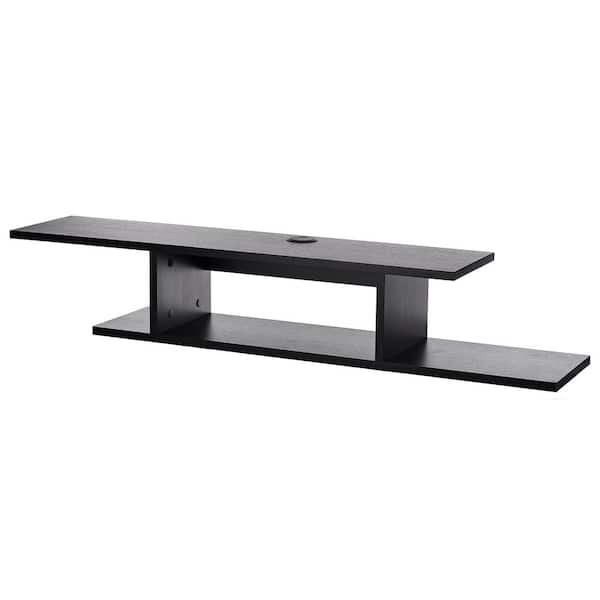 2-Tier 8.75 in. x 49.6 in. x 8.5 in. Black Rubber Wood Asymmetrical Floating Shelf with Brackets