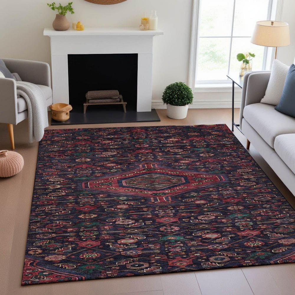 Mayfield Premium Machine Washable Abstract AMF1225 Navy 8 ft. x 10 ft. Area Rug price history on PriceWatchPro