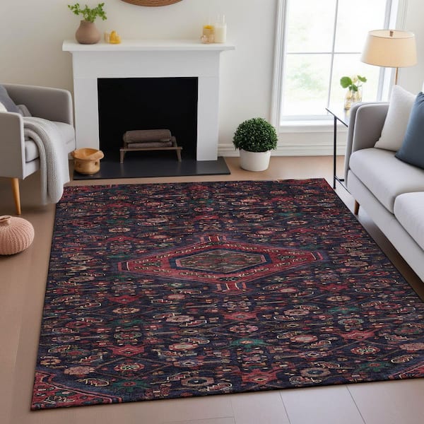 Mayfield Premium Machine Washable Abstract AMF1225 Navy 8 ft. x 10 ft. Area Rug