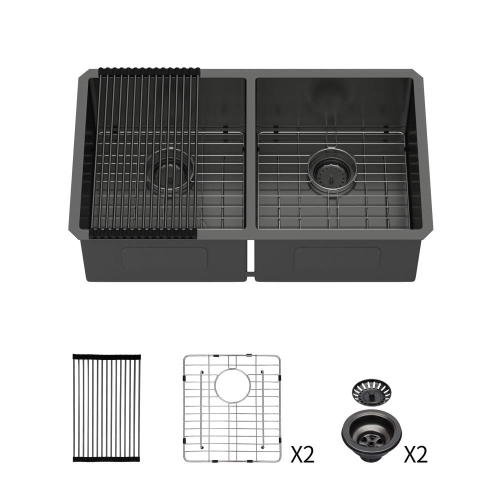 33 in. Undermount Single Bowl 16 Gauge Gunmetal Black Stainless Steel Kitchen Sink with Bottom Grids price history on PriceWatchPro