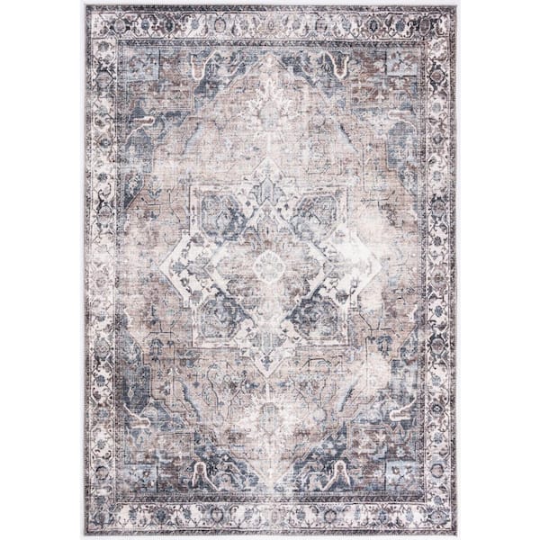Abani Paloma Brown 2 ft. x 5 ft. Distressed Polyester Area Rug