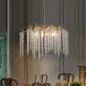 Theodora Modern Contemporary 6-Light Brass Chandelier with Hanging Crystal
