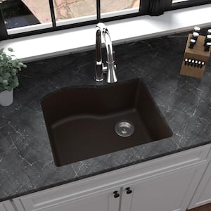 Undermount Quartz Composite 24 in. Single Bowl Kitchen Sink in Brown