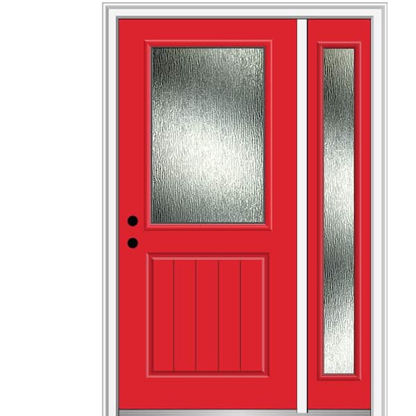 MMI Door 50 in. x 80 in. Right-Hand Inswing Rain Glass Red Saffron Fiberglass Prehung Front Door on 4-9/16 in. Frame