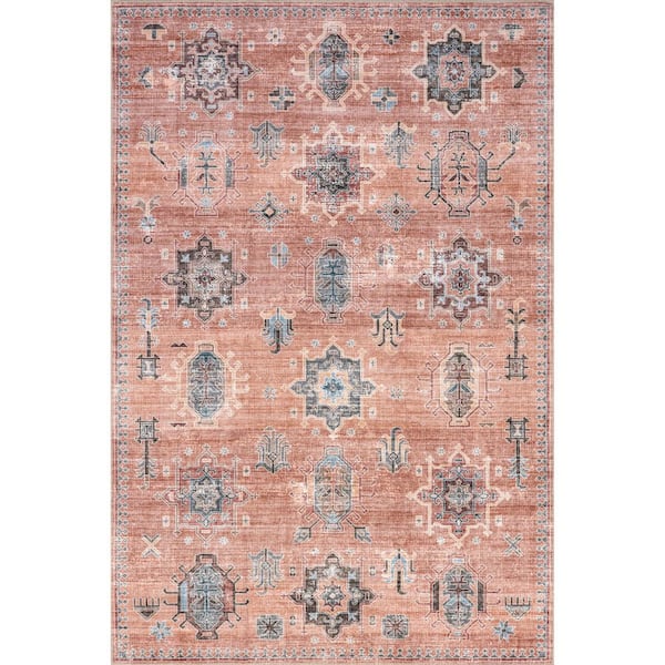 nuLOOM Krystin Distressed Machine Washable Area Rug Pink 5 ft. x 8 ft. Area Rug