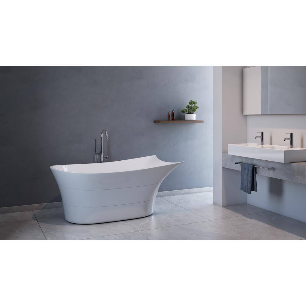 Contemporary White Acrylic Freestanding Soaking Bathtub with Asymmetrical Design