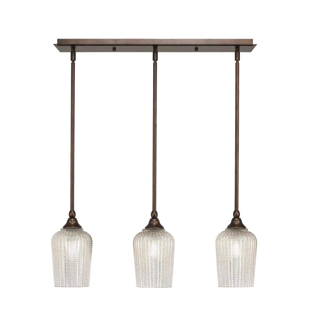 Livingston 100-Watt 3-Light Bronze Shaded Pendant Light with 5 in. Silver G