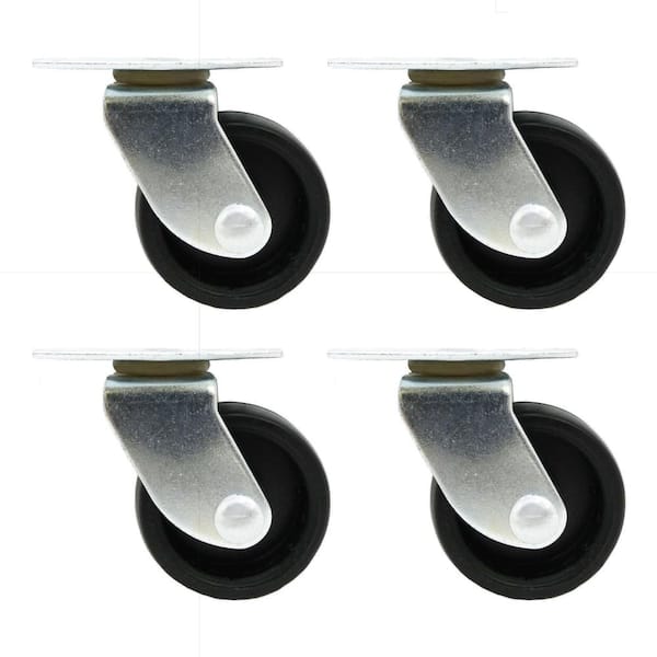 Everbilt 1-5/8 in. Black Plastic and Steel Swivel Plate Caster with 50 lb. Load Rating (4-Pack)