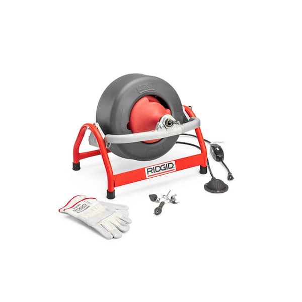 K-3800 Drain Cleaning Autofeed Drum Machine with C-32-3/8 in. x 75 ft. Cable Plus Tool Set and Gloves 4-Piece